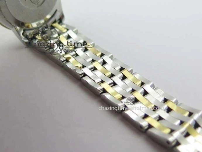 0124 HighQuality De Ville 27mm SS YG Ladies MK 1:1 Best Edition Blue Dial Diamond Markers On SS Bracelet Ronda Quartz 8186